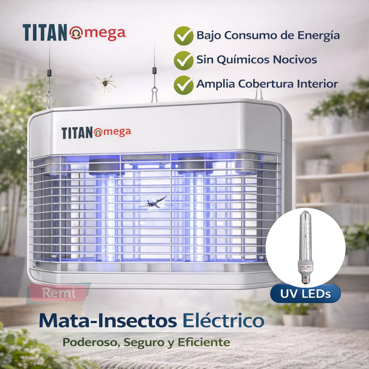 Mata-insetos elétrico Titan Omega LED 2x10W com alcance até 180 m²