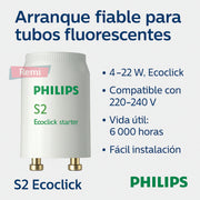Cebador Philips S2 4‑22 W Ecoclick para tubos fluorescentes - Remi Hogar