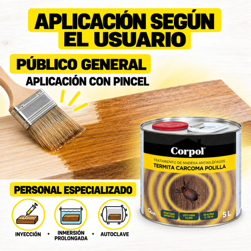 Corpol Matacarcoma 5 L | Tratamiento Antixilófagos para Madera contra Carcoma y Termitas | Permetrina 0,35%