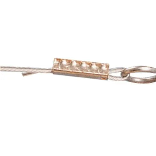 Crimps de cobre niquelado 2,4 mm para fijación de alambre en sistemas antiaves, pack de 100 unidades.