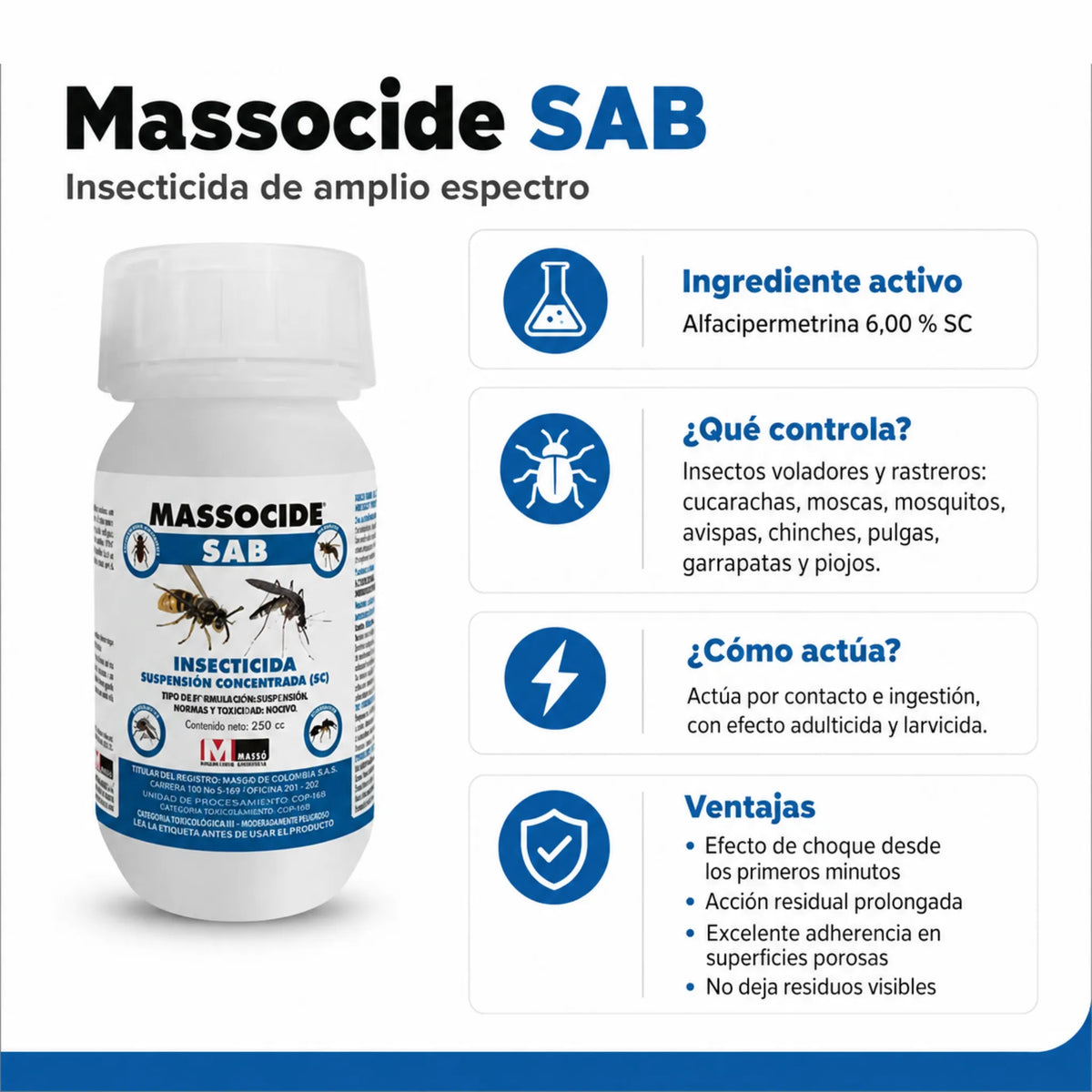 Insecticida concentrado Massocide SAB 250 ml Alfa-Cipermetrina 6%