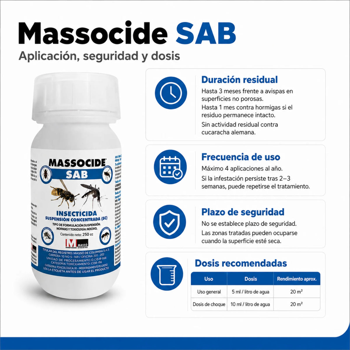 Insecticida concentrado Massocide SAB 250 ml Alfa-Cipermetrina 6%