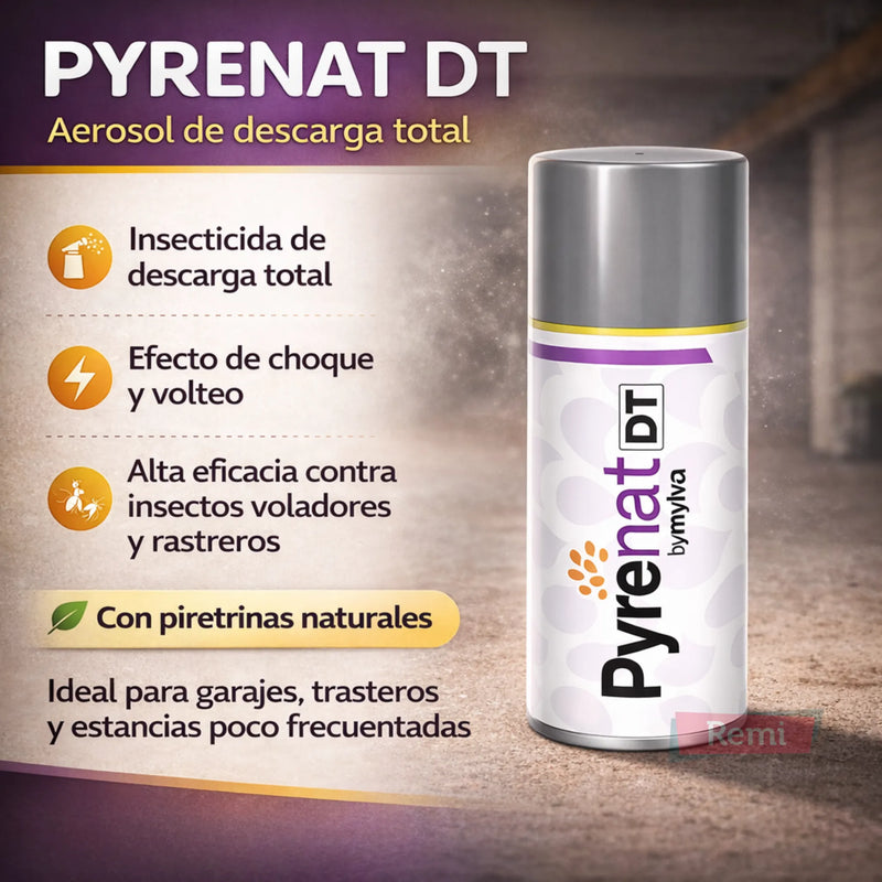 Aerosol insecticida descarga Pyrenat DT contra insectos voladores y rastreros 250 ml