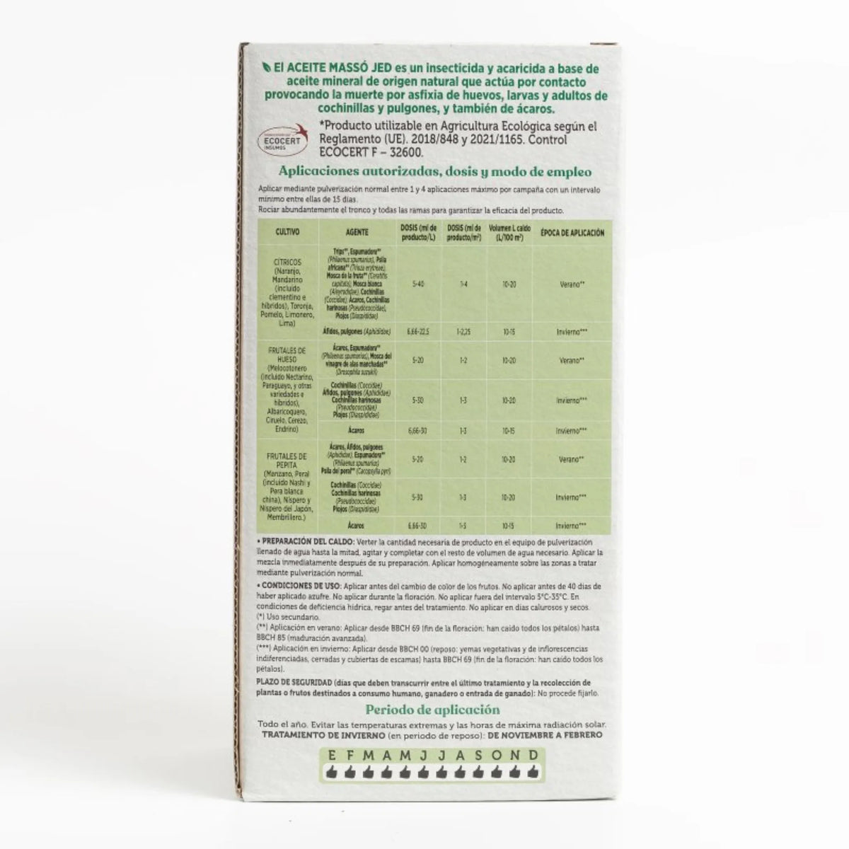 Massó Jed tratamiento ecológico para eliminar insectos y ácaros en frutales y cítricos aceite Insecticida Acaricida 500 ml