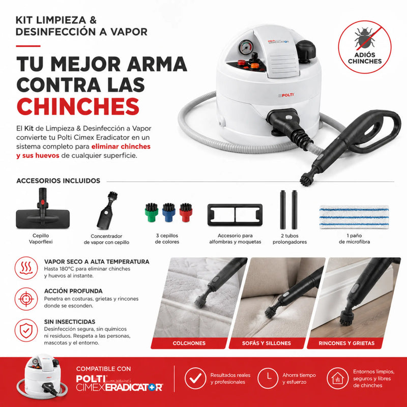 Kit de Limpieza y Desinfección a Vapor Polti anti chinches