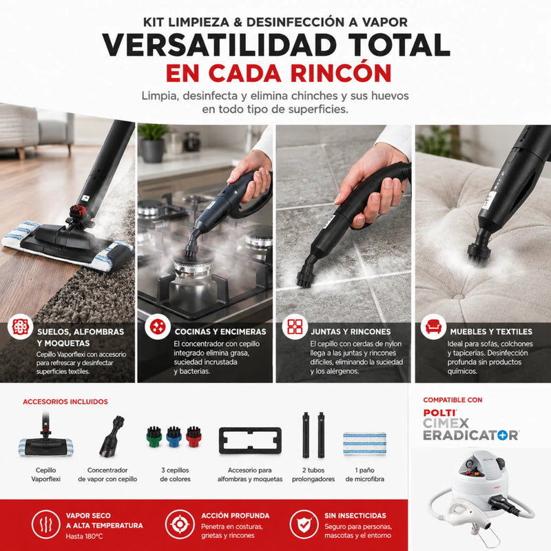 Kit de Limpieza y Desinfección a Vapor Polti anti chinches