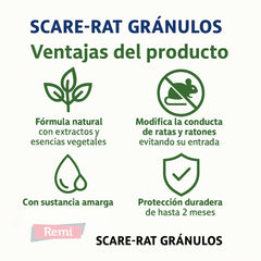 Scare - Rat Gránulos - Modificador de conducta natural contra ratas y ratones - Remi Hogar