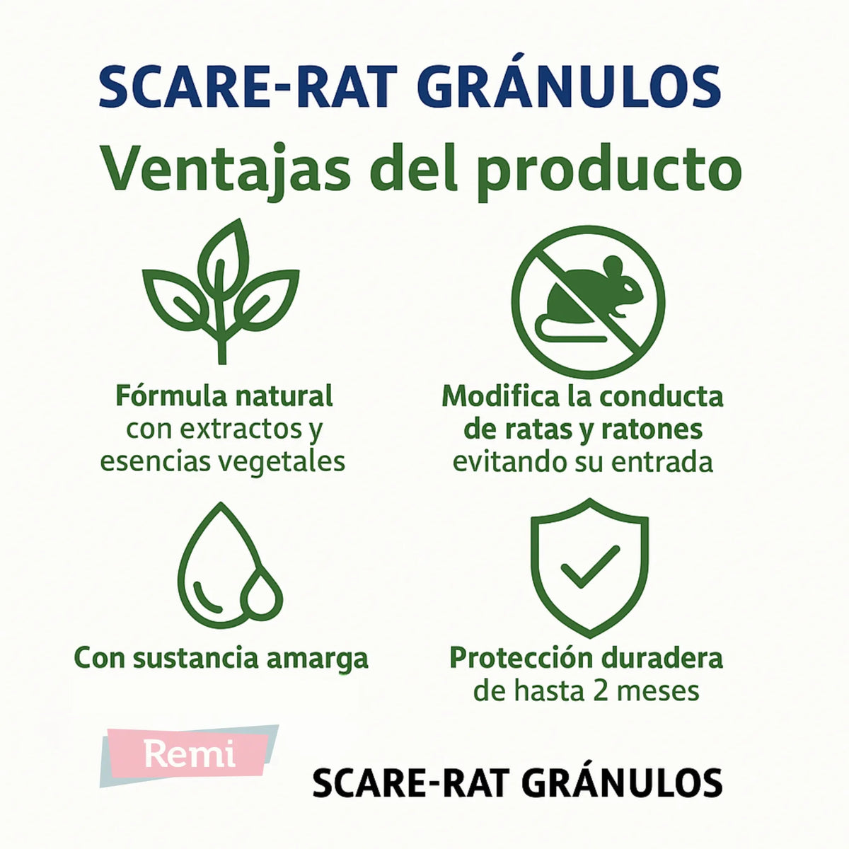 Scare - Rat Gránulos - Modificador de conducta natural contra ratas y ratones - Remi Hogar