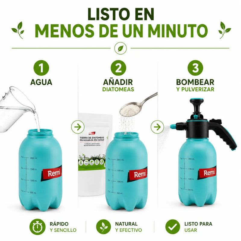 Kit Tierra de Diatomeas 1 kg de alta pureza y Pulverizador 2 L insecticida