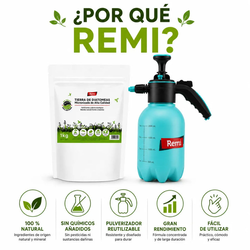 Kit Tierra de Diatomeas 1 kg de alta pureza y Pulverizador 2 L insecticida