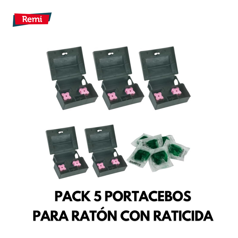 Pack de 5 porta-iscas para ratos com rodenticida - Remi Hogar