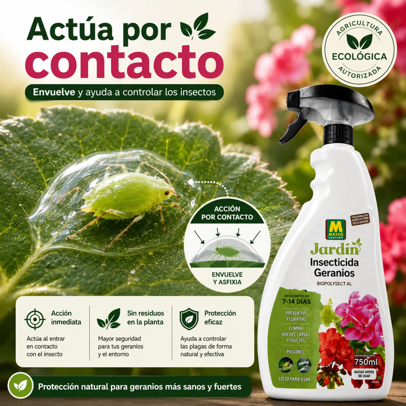 Tratamiento listo para usar en geranios con acción preventiva y curativa contra Pulgones, Araña Roja y Cochinillas