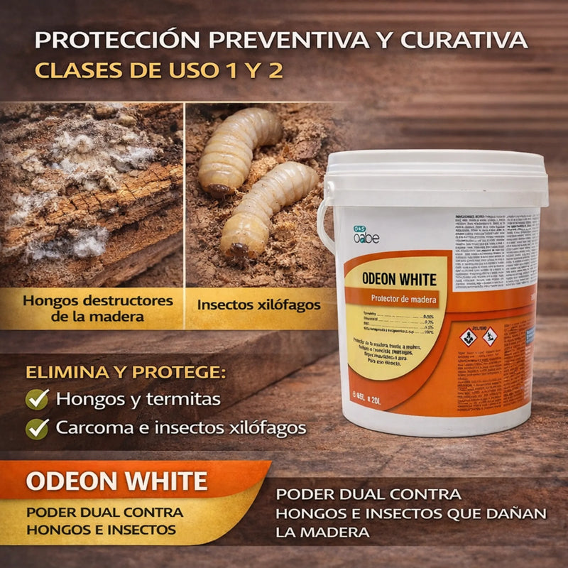Tratamiento preventivo y curativo con Odeon White para madera interior y estructural