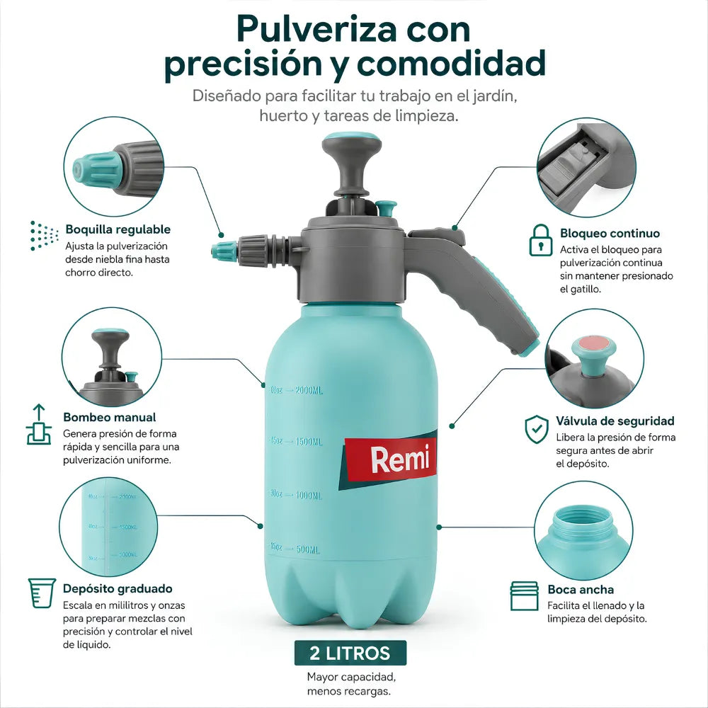 Pulverizador manual de 2 litros para jardín, huerto y limpieza