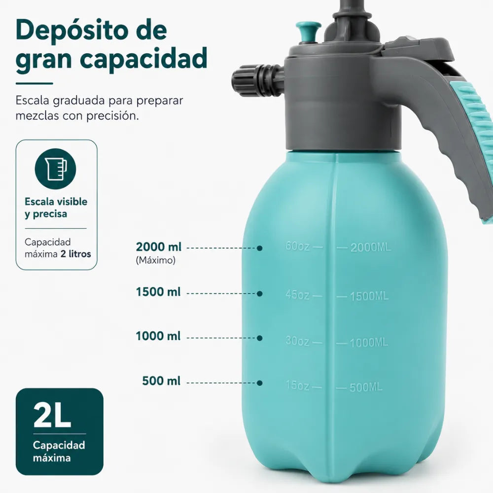 Pulverizador manual de 2 litros para jardín, huerto y limpieza