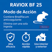 Raticida Raviox BF 25 en pasta - Bolsitas de cebo fresco azul con Brodifacoum 1kg