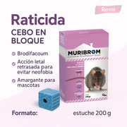 Raticida Cebo en Bloque 200 gr Brodifacoum - Quimunsa - Remi Hogar