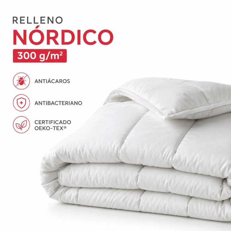 Relleno Nórdico Antiácaros y Antibacteriano RemiNordic Fibra Siliconada 300 g/m² Transpirable, Lavable y Certificado OEKO-TEX