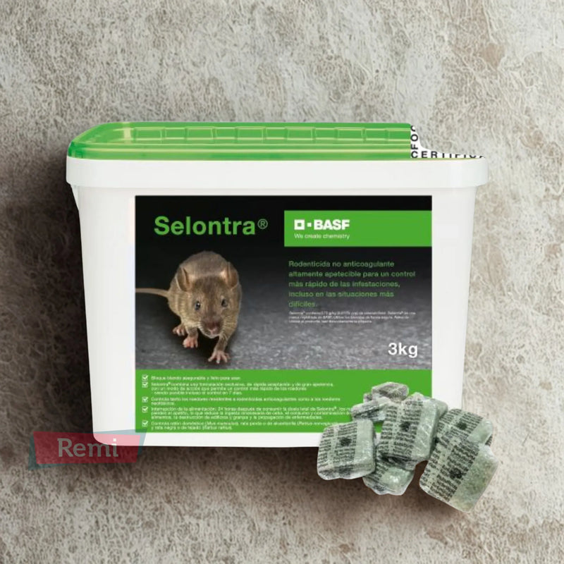Cebo rodenticida con Colecalciferol 0,075% - Selontra Bloque Blando 3 kg - Remi Hogar