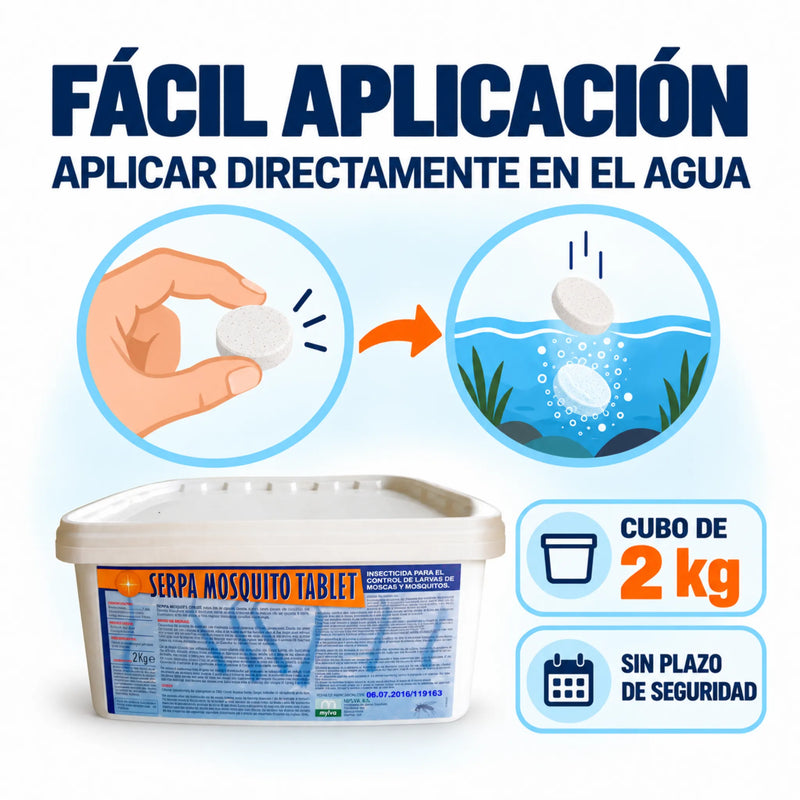 SERPA Mosquito Tablet 2 kg Larvicida Profesional en Comprimidos para Mosquitos y Mosquito Tigre
