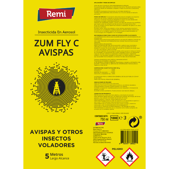 Spray Insecticida Anti Avispas, avispón y avispa asiática 750 ml