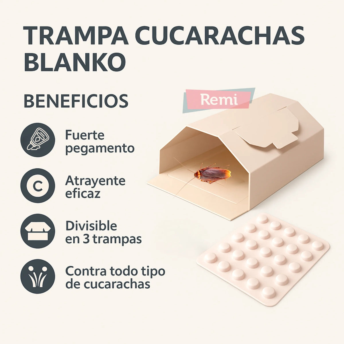 Trampa Cucarachas con Pastillas Atrayentes Cucarachas - Blanko - Remi Hogar
