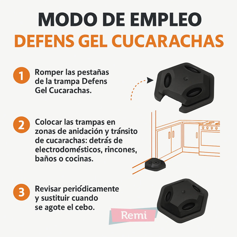 Trampas Cucarachas Cebo insecticida gel 20 unidades - Defens Gel - Remi Hogar