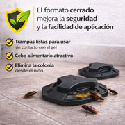 Trampas con cebo en gel para eliminar cucarachas en interiores y exteriores