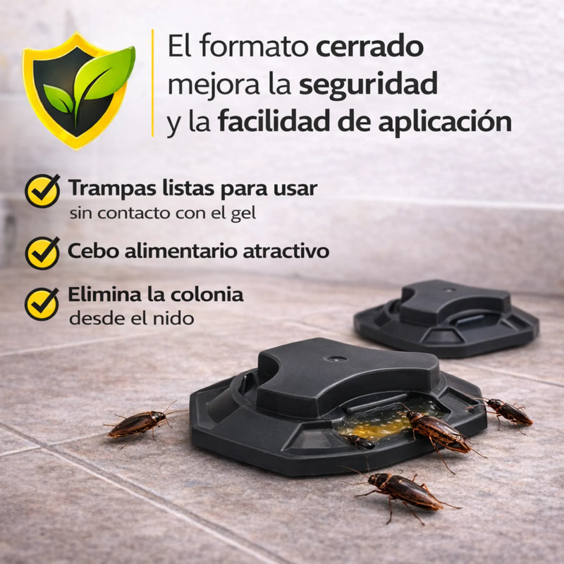 Trampas con cebo en gel para eliminar cucarachas en interiores y exteriores
