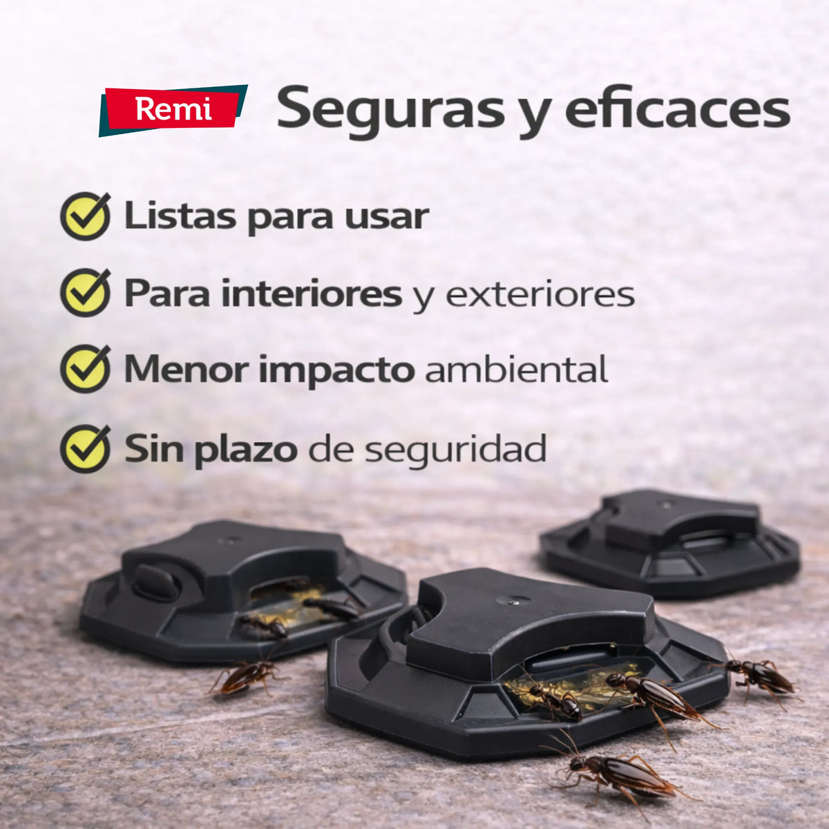 Trampas con cebo en gel para eliminar cucarachas en interiores y exteriores