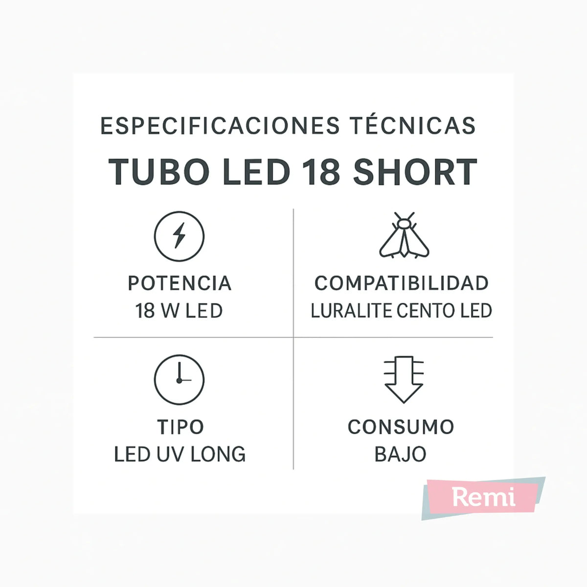 Tubo Genus LED 18 Short para Luralite Cento LED - Remi Hogar