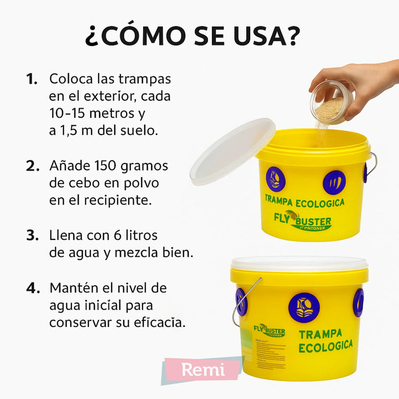 Trampa ecológica para moscas con atrayente biológico en polvo - Flybuster - Remi Hogar