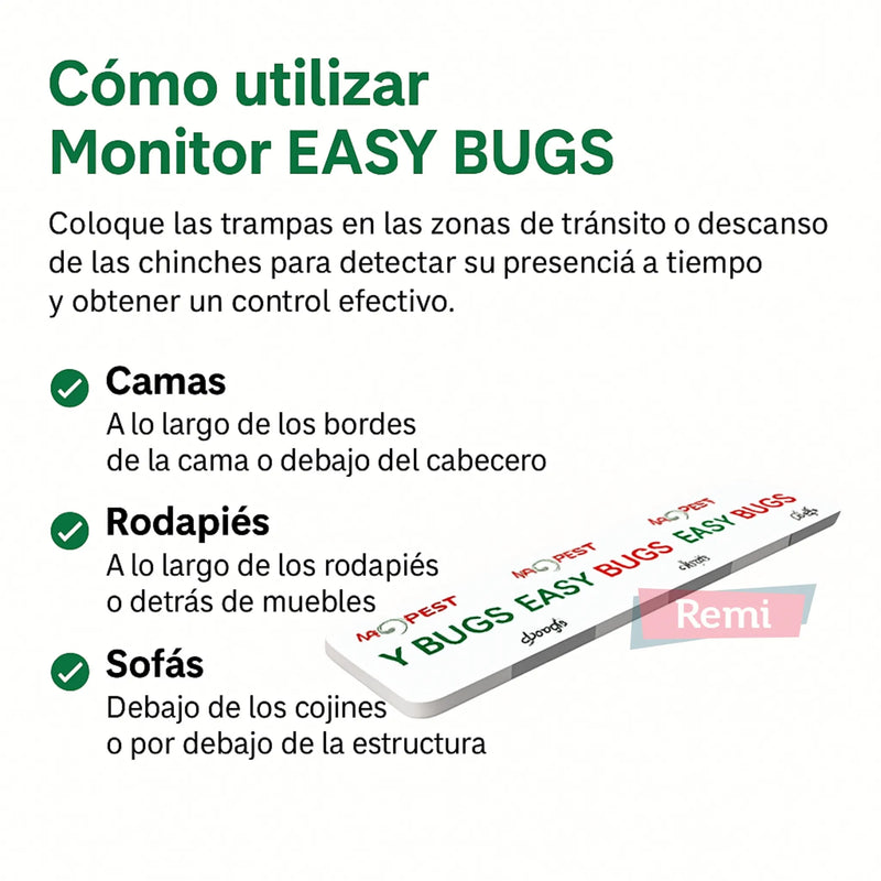 Pack 10 Trampas adhesivas con atrayente para chinches de cama - Monitor Easy Bugs - Remi Hogar