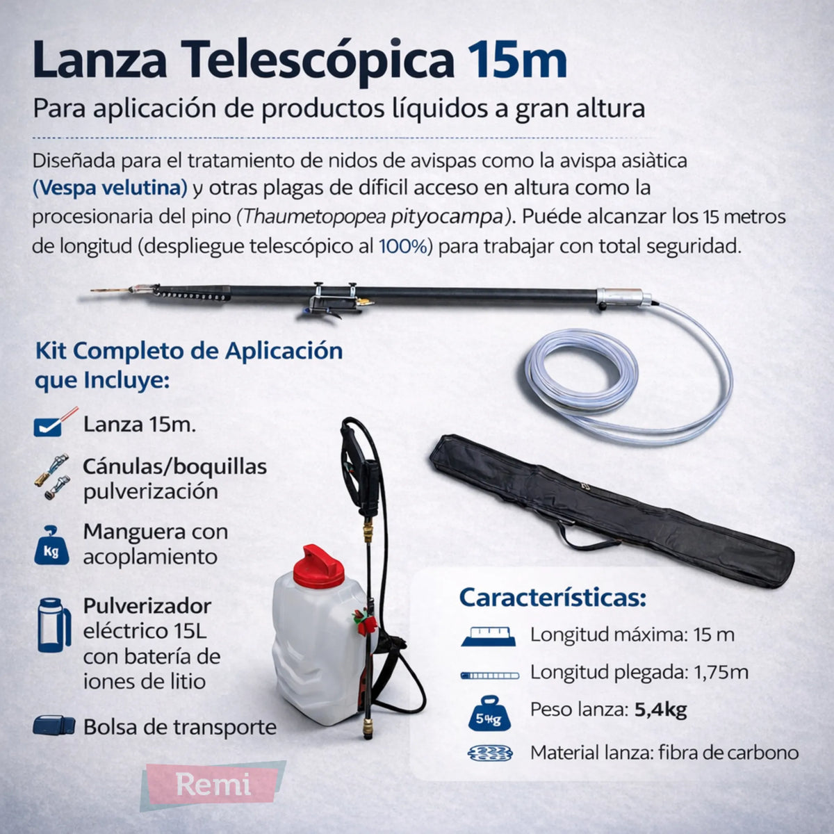 Lanza telescópica Mabi 15 m para pulverización de nidos de avispas y procesionaria